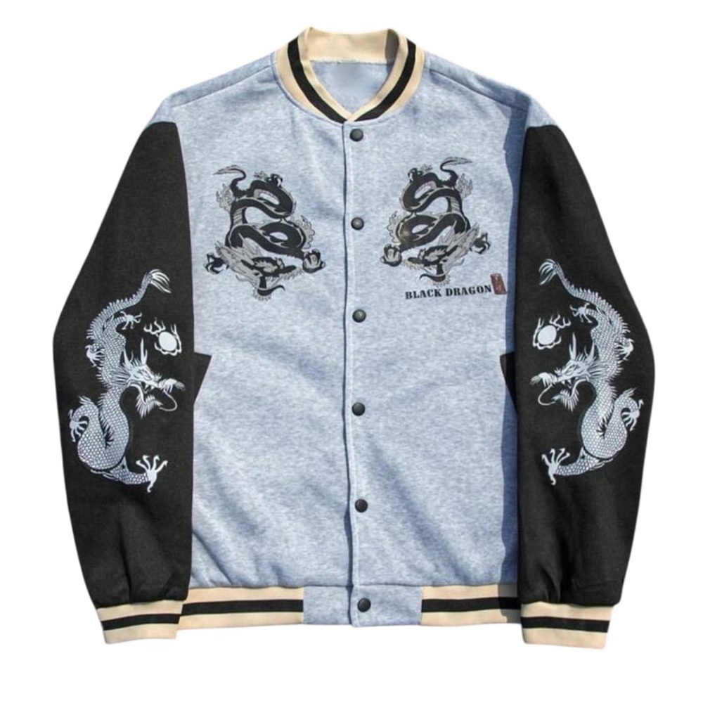 Men's Gray and Black Varsity Jacket